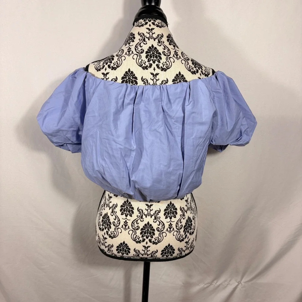 Banana Republic Blue Off The Shoulder Puff Sleeve Crop Top 701943-00-1 L